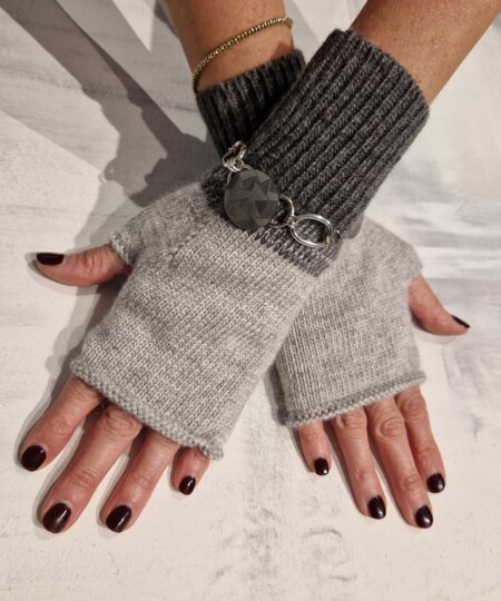 Guanti donna AMA Gioielli in lana con gioiello - Grigio