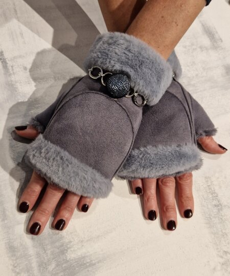 Guanti donna AMA Gioielli in ecomontone con gioiello - Grigio Chiaro