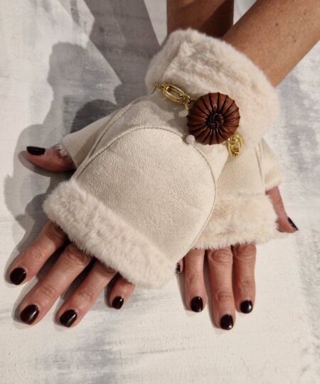 Guanti donna AMA Gioielli in ecomontone con gioiello - White