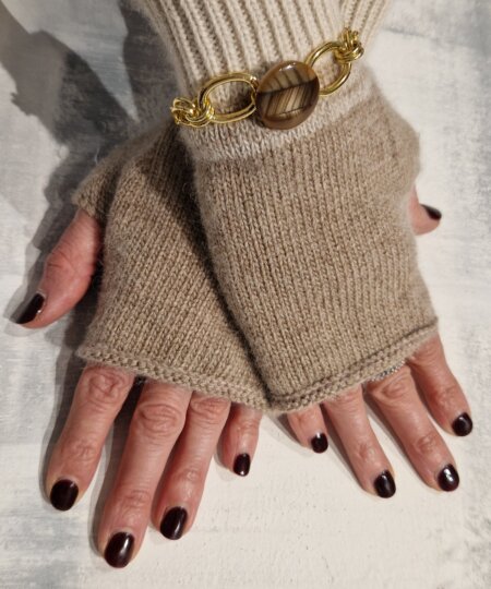 Guanti donna AMA Gioielli in lana con gioiello - Beige