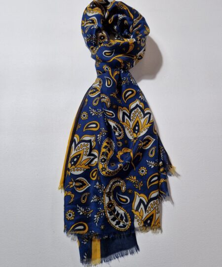 Sciarpa in lana 1829 SPILLI fantasia cashmere BLU / MOSTARDA