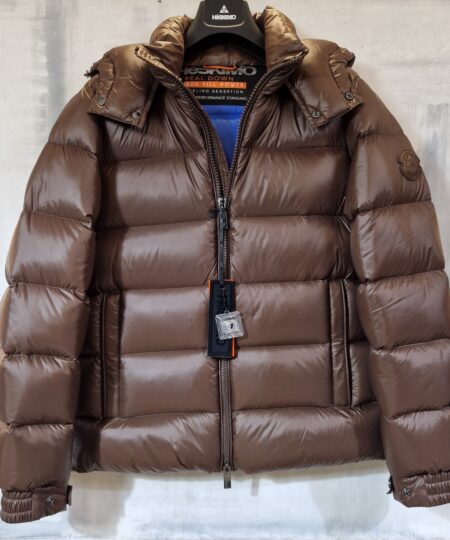 Piumino Bomber HESKIMO imbottito in vera piuma con cappuccio staccabile CIOCCOLATO interno BLUETTE