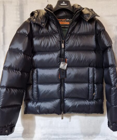 Piumino Bomber HESKIMO imbottito in vera piuma con cappuccio staccabile NERO interno VERDE