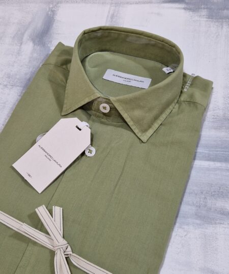 Camicia slim fit ALESSANDRO LAMURA in mussola di cotone TEAM04 - VERDE OLIVA