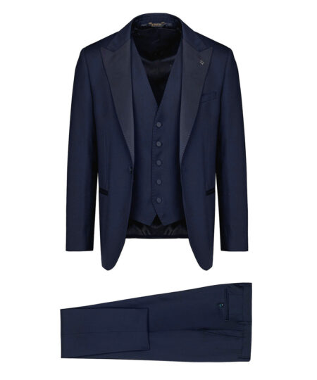 Abito 3 pezzi con rever in raso con Gilet  monopetto blu MANUEL RITZ
