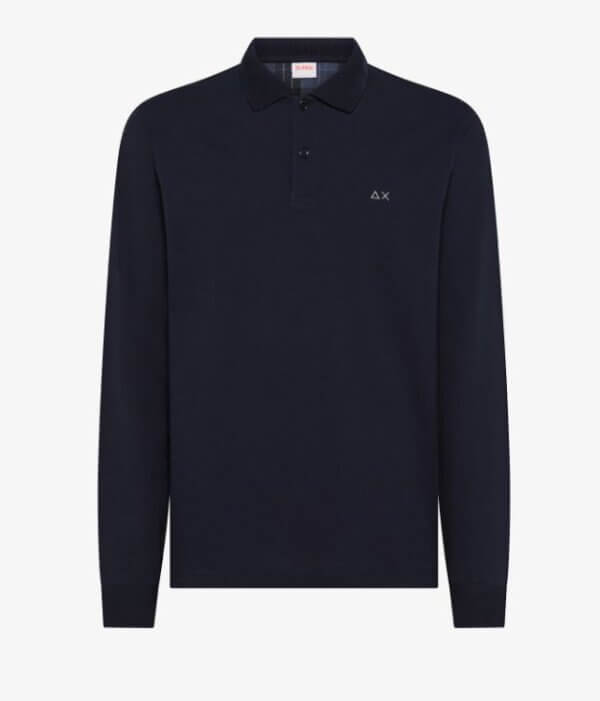 Polo SUN68 uomo in cotone con patch - NAVY BLUE