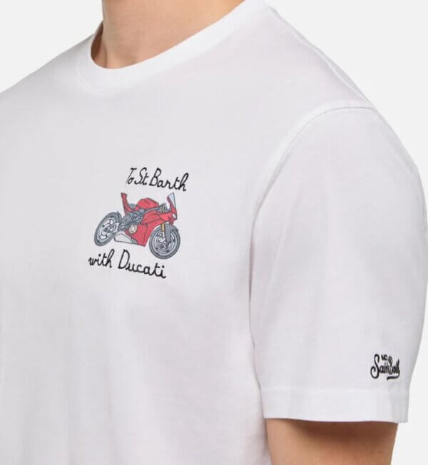 T-shirt MC2 SAINT BARTH Man in cotone con ricamo To St. Barth with Ducati | DUCATI MOTORS® SPECIAL EDITION
