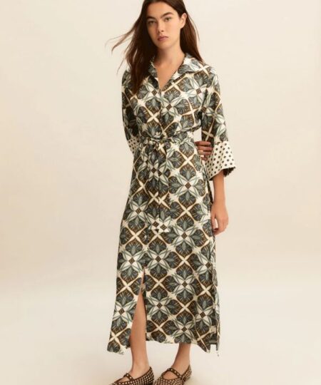 EMME di Marella - Chemisier a manica tre quarti in twill EMMFOLGORE - Bianco Fantasia