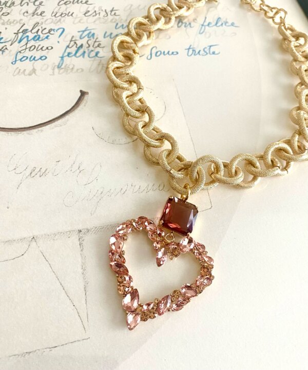 Collana Bijoux catena dorata in acciaio AMA Gioielli donna ciondolo cuore con pietre preziose - immagine 5