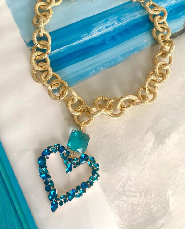 Collana Bijoux catena dorata in acciaio AMA Gioielli donna ciondolo cuore con pietre preziose - immagine 6