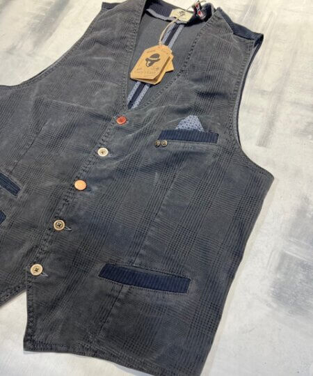 Gilet Garry's Earth ZAD Dis. 3 lavorato GRIGIO Check / BLU Gessato