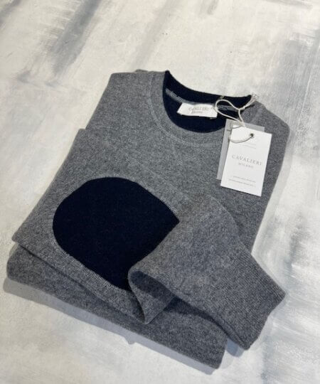 Maglia girocollo con toppa cachemire e lana CAVALIERI MILANO col. Grigio