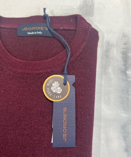 Maglia girocollo JEORDIE'S lana extrafine 100% lavata effetto delave col. Bordeau