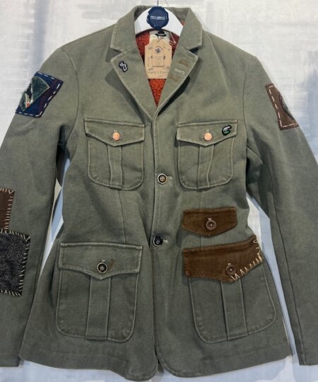 Giacca imbottita in canvas di cotone Garry's Earth dis 9 con patch in lana col. verde lavato