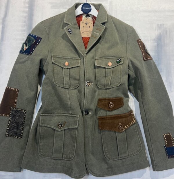 Giacca imbottita in canvas di cotone Garry's Earth dis 9 con patch in lana col. verde lavato