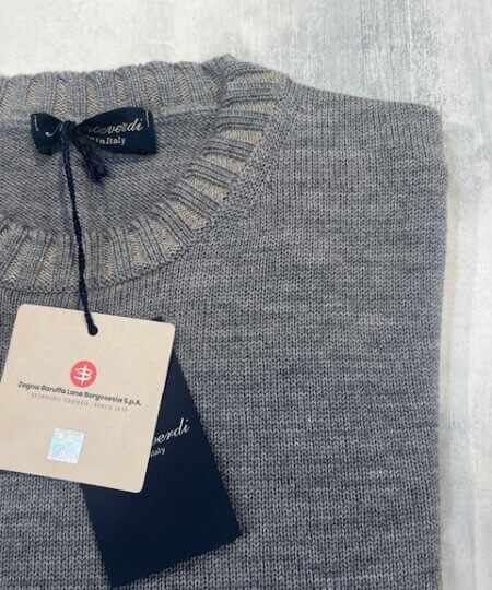 Maglione girocollo MONTEVERDI in 100% lana merinos extrafine finezza 7 col. Grigio