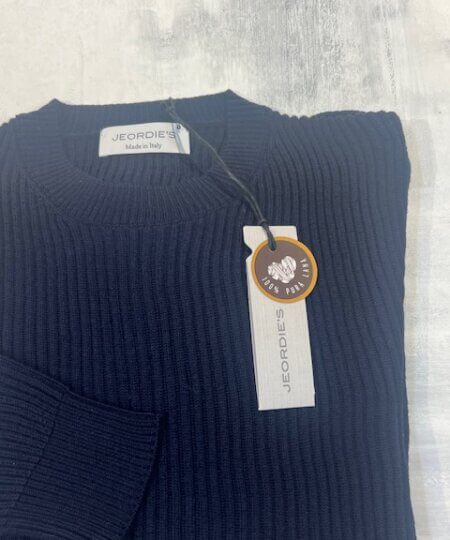 Maglia girocollo JEORDIE'S pura lana 100% costa doppia inglese col. blue navy