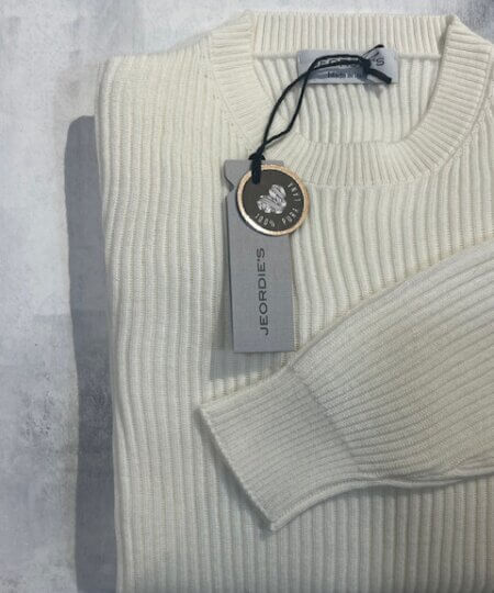 Maglia girocollo JEORDIE'S pura lana 100% costa doppia inglese col. ecru panna