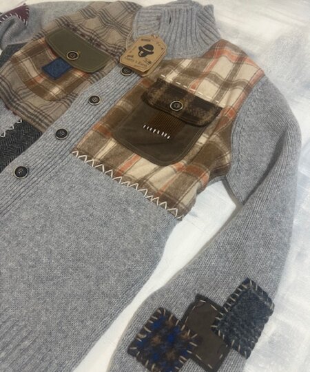 Giacca Cardigan in lana Garry's Earth CA Patch con inserti patch e tasconi - Grigio Chiaro