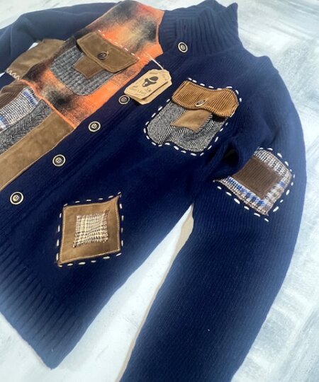 Giacca Cardigan in lana Garry's Earth CP Patch con inserti patch e tasconi - BLU