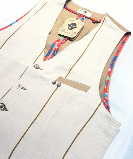 Gilet Garry's Earth ZAD 20 in lino e cotone Avorio gessato / Nocciola