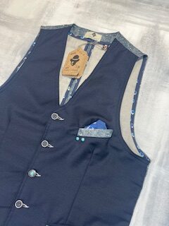 Gilet Garry's Earth ZO 24 in lana cotone e lino Navy Blu / Grey Pois