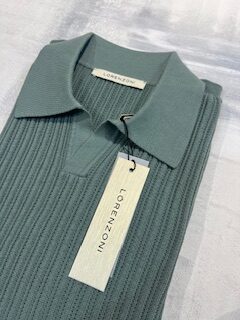 Polo manica corta LORENZONI in cotone colletto smedley senza bottoncini lavorata coste - Salvia 550