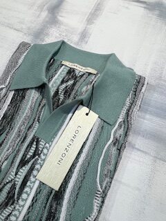 Polo manica corta LORENZONI in misto cotone colletto smedley senza bottoncini lavorata fantasia - Salvia/Bianco/Nero 500