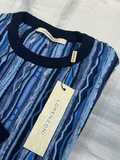 Maglia girocollo LORENZONI in misto cotone lavorato fantasia - Blu/Azzurro 490