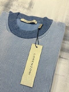 Maglia girocollo LORENZONI manica corta in cotone e lino costa inglese - Celeste 400
