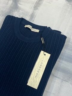 Maglia girocollo LORENZONI in puro cotone lavorato a coste - Blu 490