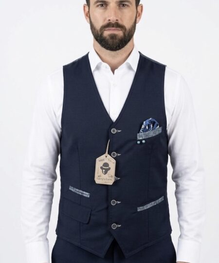 Gilet Garry's Earth ZO 24 in lana cotone e lino Navy Blu / Grey Pois