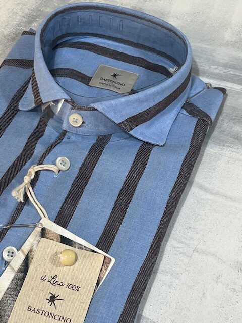 Camicia BASTONCINO 100% Lino rigoni B4753 - Celeste - immagine 2