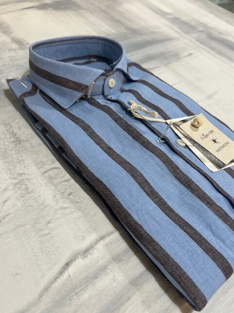 Camicia BASTONCINO 100% Lino rigoni B4753 - Celeste - immagine 3