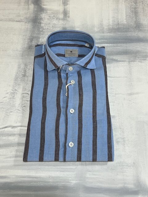 Camicia BASTONCINO 100% Lino rigoni B4753 - Celeste - immagine 4