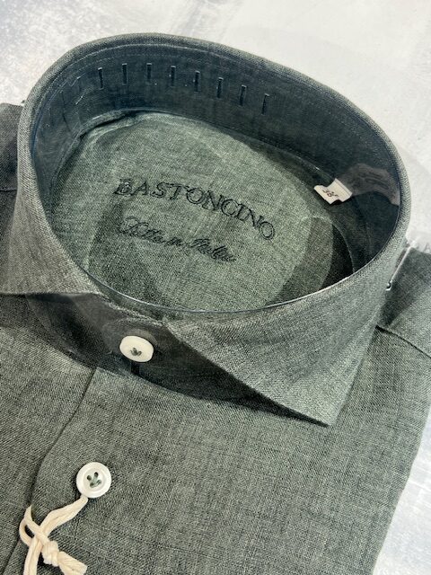 Camicia BASTONCINO 100% Lino B4718 - Oliva 09 - immagine 2