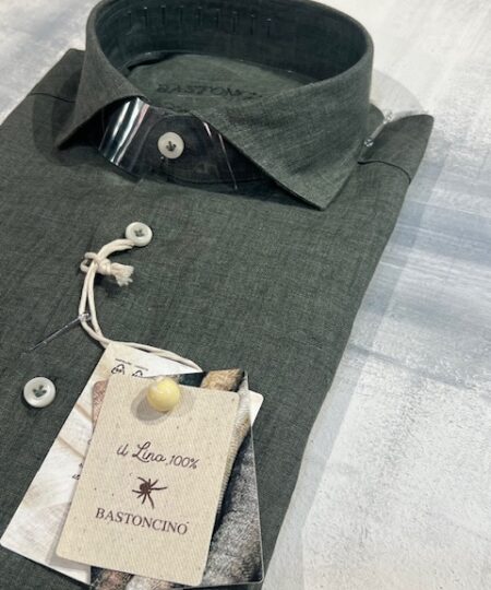 Camicia BASTONCINO 100% Lino B4718 - Oliva 09