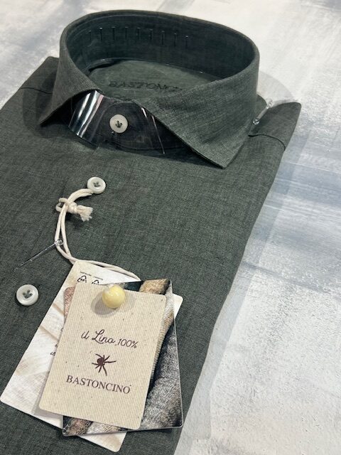 Camicia BASTONCINO 100% Lino B4718 - Oliva 09