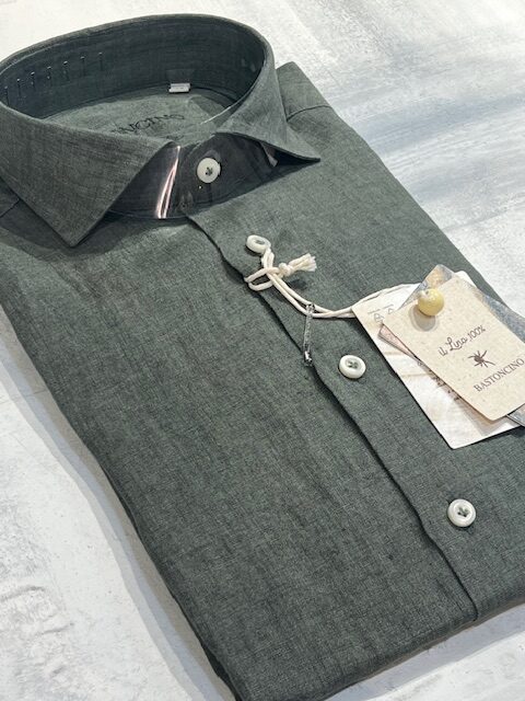 Camicia BASTONCINO 100% Lino B4718 - Oliva 09 - immagine 3