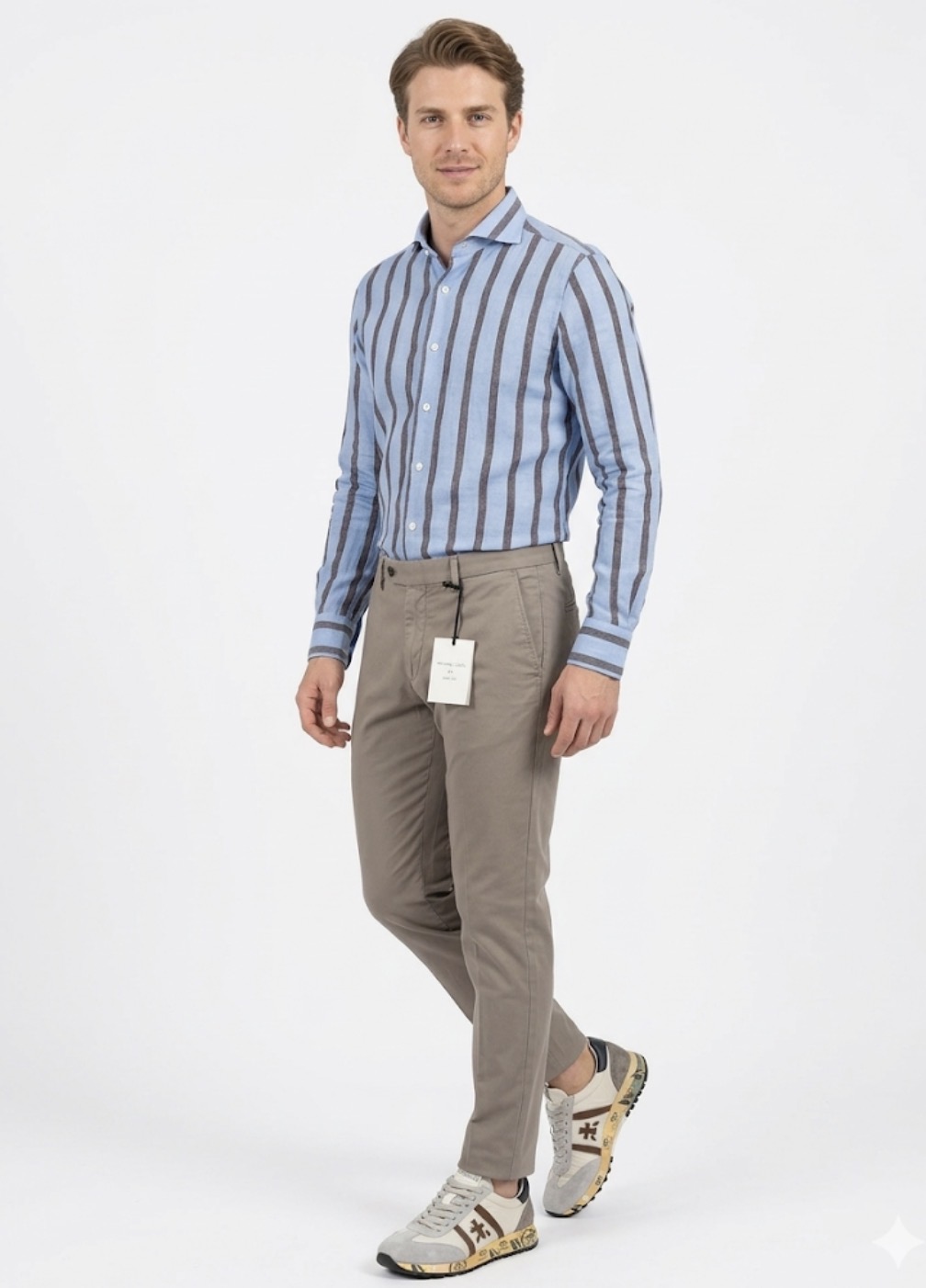 Camicia BASTONCINO 100% Lino rigoni B4753 - Celeste