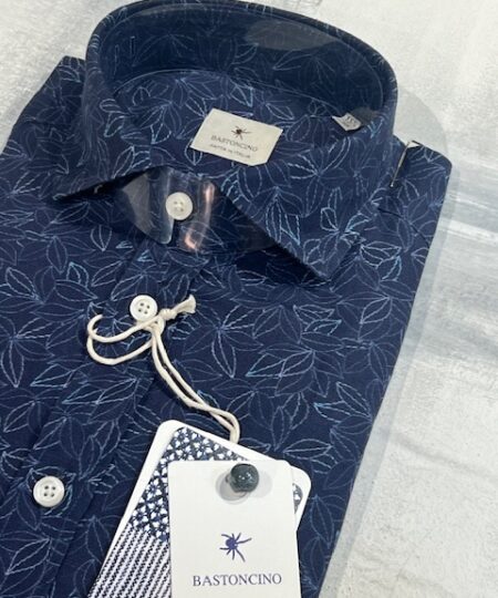 Camicia BASTONCINO in lino e cotone fantasia B4706 - Blu
