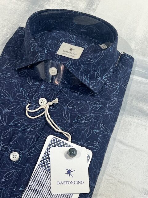 Camicia BASTONCINO in lino e cotone fantasia B4706 - Blu
