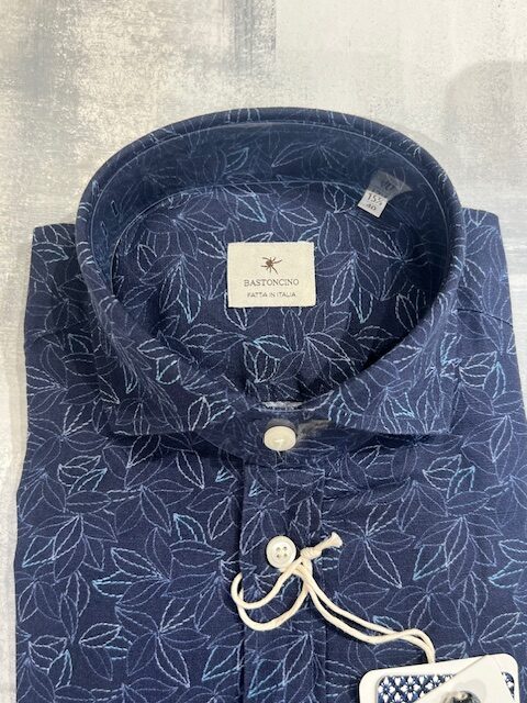 Camicia BASTONCINO in lino e cotone fantasia B4706 - Blu - immagine 3