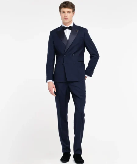 Abito doppiopetto MANUEL RITZ rever a lancia in seta BLU