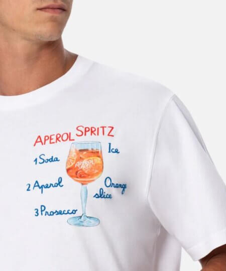 T-shirt MC2 SAINT BARTH Man in cotone con stampa e ricamo Aperol spritz | EDIZIONE SPECIALE APEROL