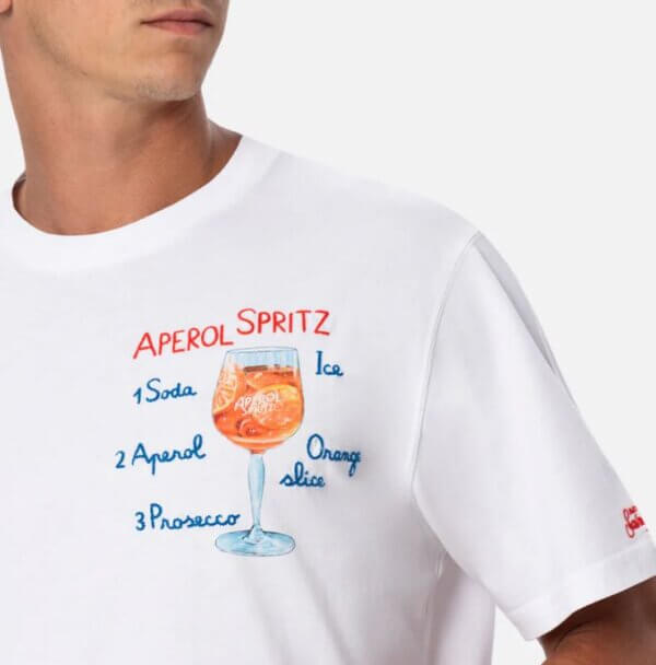 T-shirt MC2 SAINT BARTH Man in cotone con stampa e ricamo Aperol spritz | EDIZIONE SPECIALE APEROL