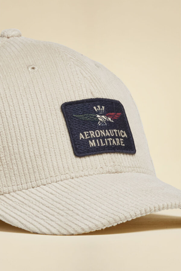 Cappellino in velluto a coste con aquila AERONAUTICA MILITARE col. beige