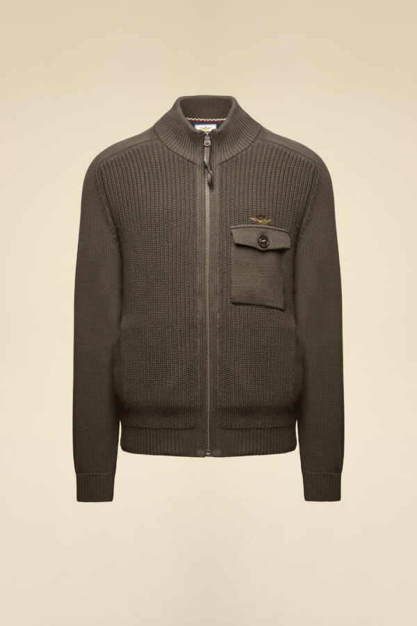 Maglia full-zip in cotone costa inglese AERONAUTICA MILITARE col. grigio lavato - immagine 3