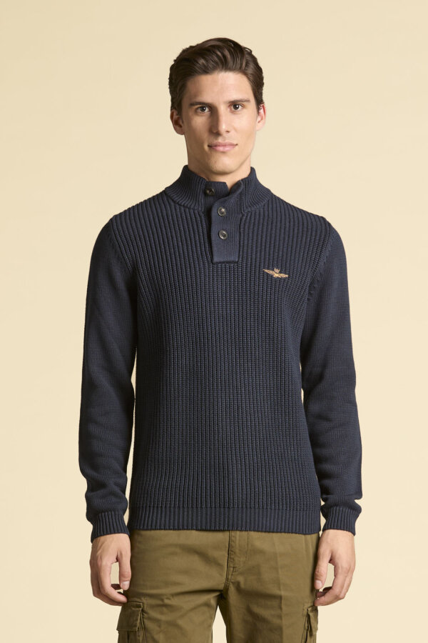 Maglia collo alto con bottoni in cotone AERONAUTICA MILITARE col. blu - immagine 2