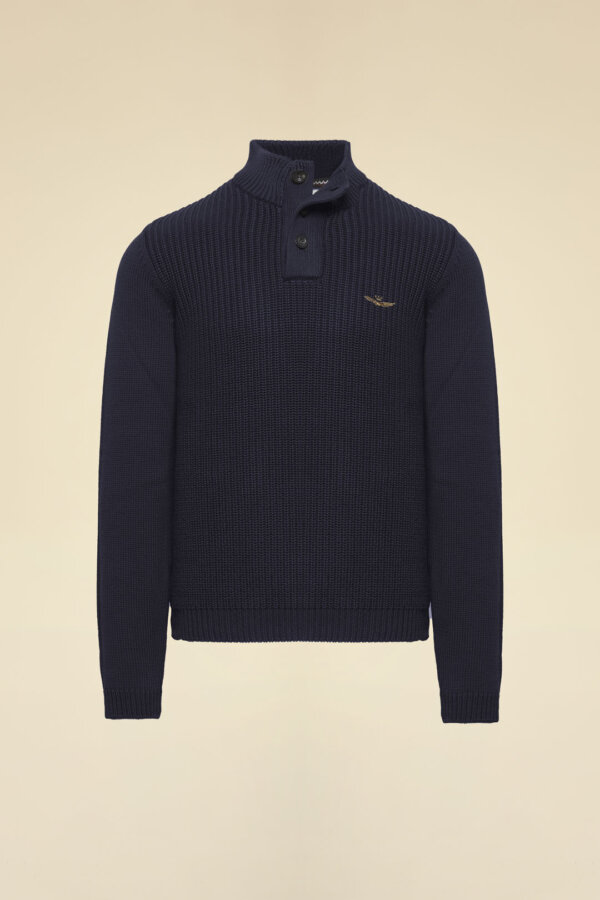 Maglia collo alto con bottoni in cotone AERONAUTICA MILITARE col. blu - immagine 3